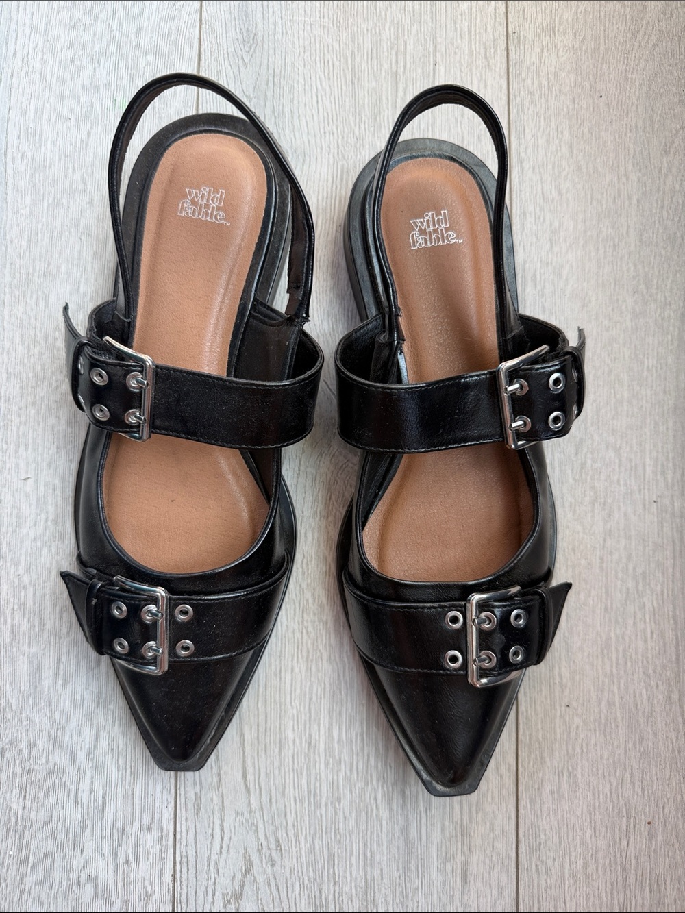 wild fable Black Pointed Slingback Flats with Buckle Straps